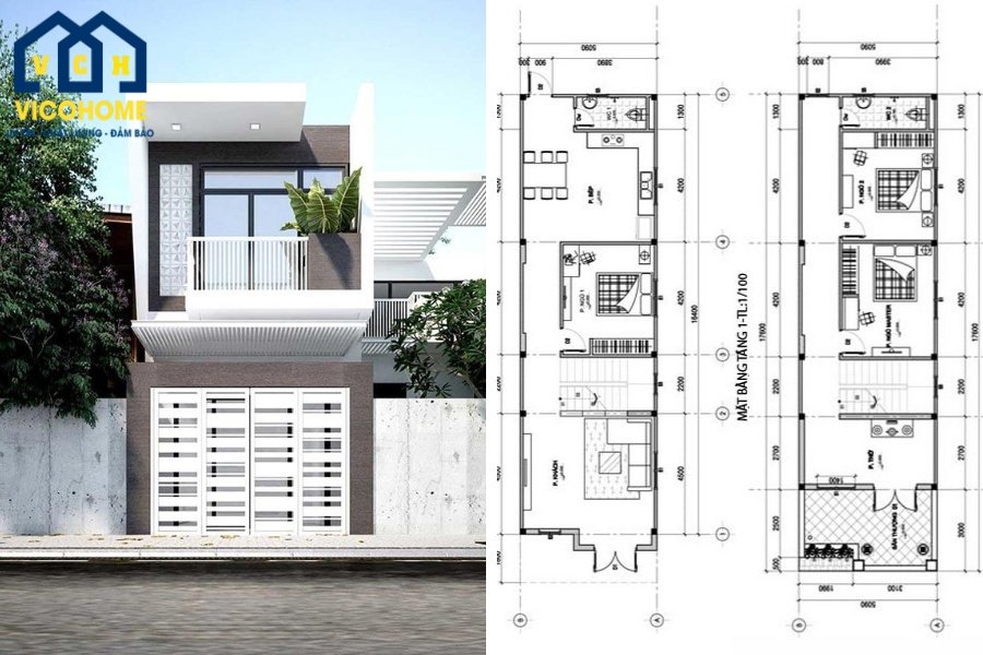 Mẫu thiết kế nhà 2 tầng 3 phòng ngủ 6x15 đẹp